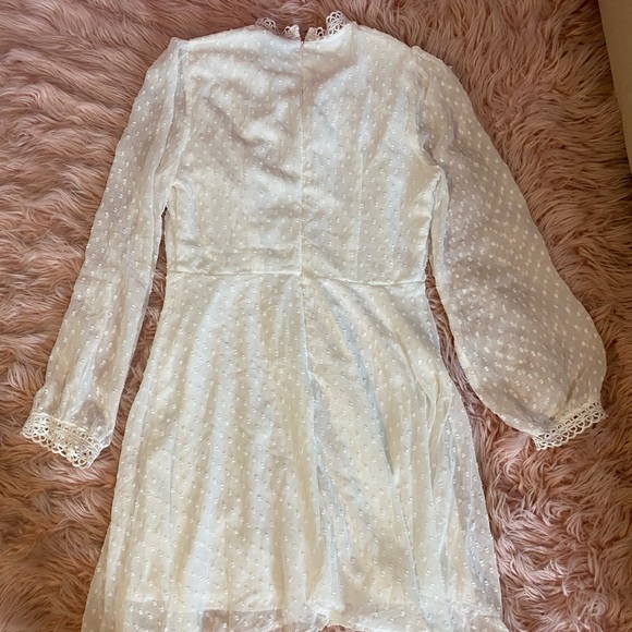 Lace Trim Swiss Dot Overlay White Dress SIZE: M - Picture 4 of 6